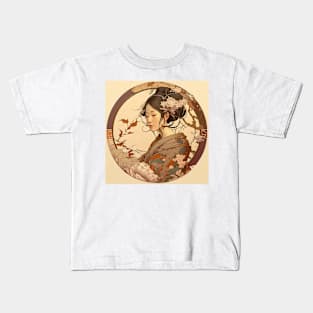 Japanese Lady Among Cherry Blossoms Kids T-Shirt